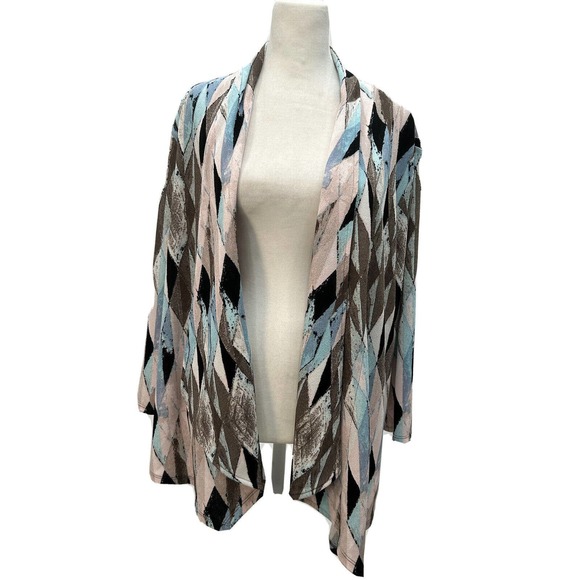 Easywear Chicos Womens Size 2 (L) Pink Multi Color Open Front Cardigan Abstract - Picture 1 of 10